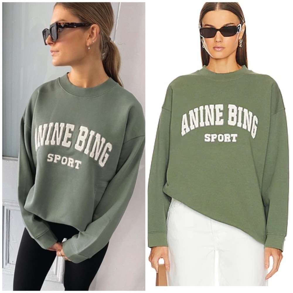 ANINE BING Sport Tyler Cotton Sweatshirt Green Artichoke SZ XS